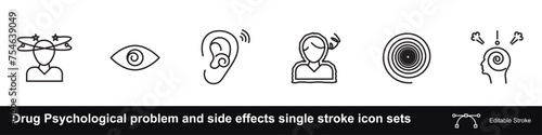 Drug Psychological problem and side effects single stroke icon sets