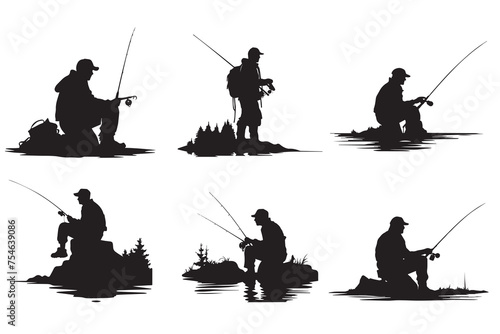 Fisherman fishing silhouette vector illustration photo