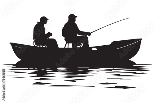 Fisherman in boat silhouette Vector illustration