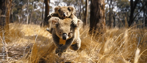 Koala, phascolarctos cinereus, Female carrying Young on its Back photo