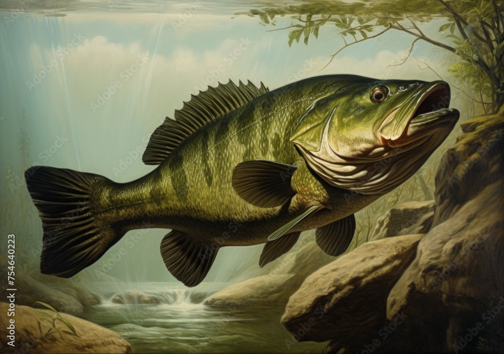Fish out of water beside the river and rocks , green colour with nice stripe markings dark green fins. Fish out of water beside the river and rocks , green colour with nice stripe markings dark green fins.