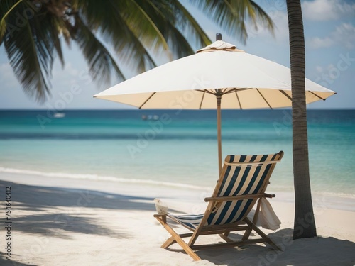 Beach chair under umbrella tropical scene