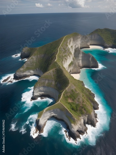 Aerial view of coastal cliffs and coves