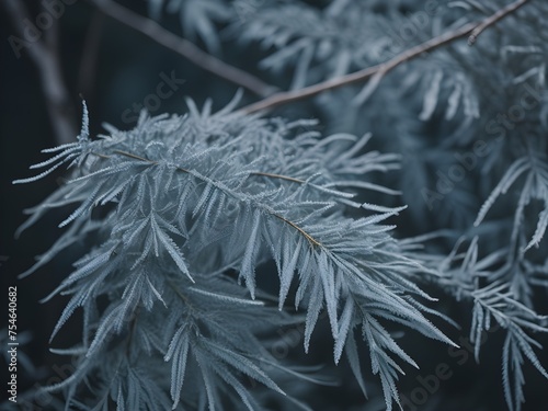 Frosty evergreen branch detail