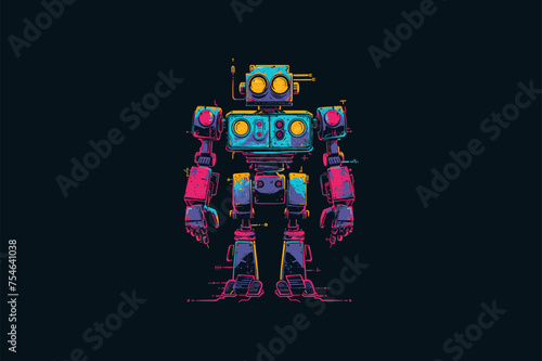 Colorful robot on a black background flat design vector illustration
