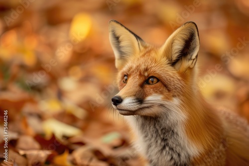 Red fox in the autumn forest. © tnihousestudio