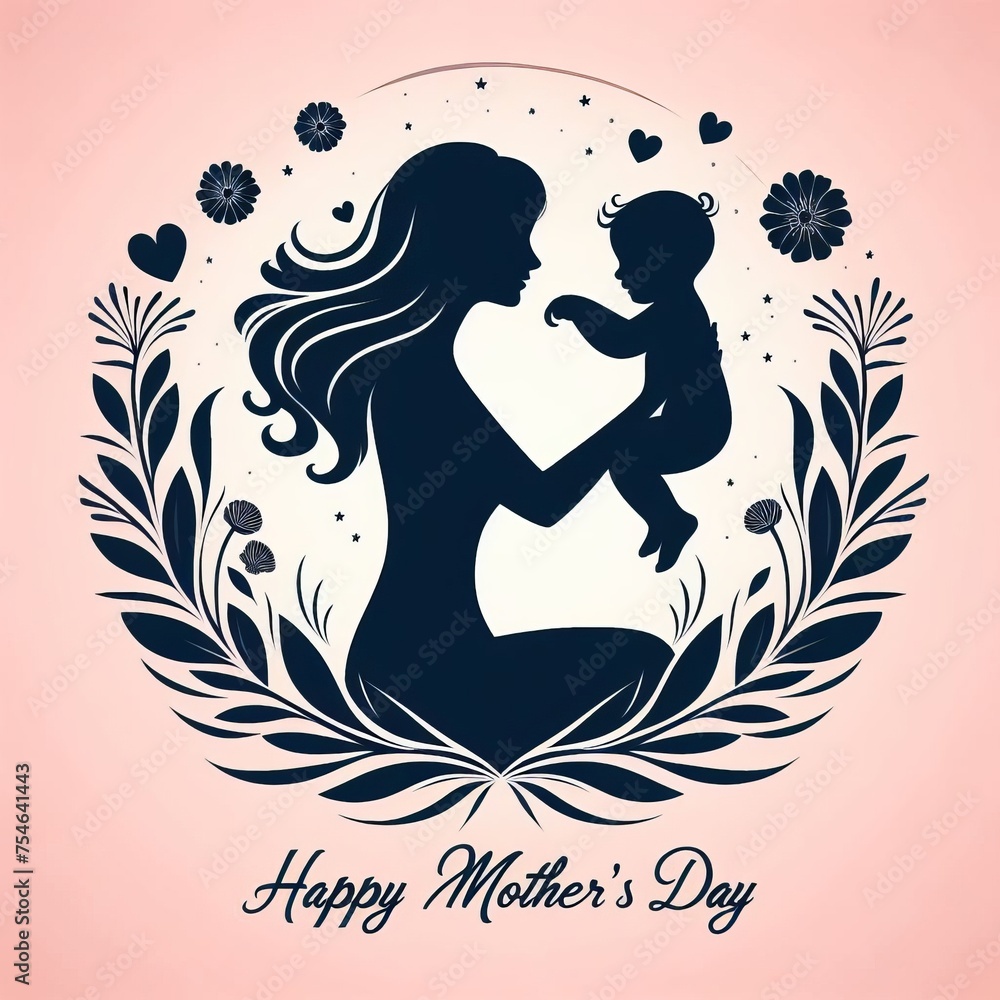 Mother's day illustration in paper poster with mother and child design, Generative Ai Mother's day illustration in paper poster with mother and child design, Generative Ai