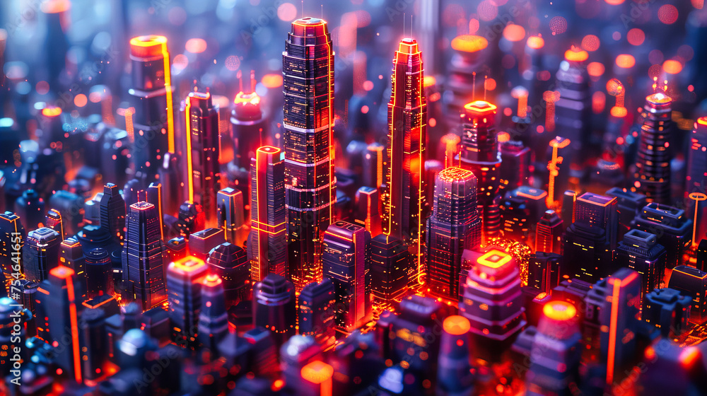 Urban Techno-Scape: Modern Skyscrapers and Digital Networks Illuminating the Future of Business in the City Night Urban Techno-Scape: Modern Skyscrapers and Digital Networks Illuminating the Future of Business in the City Night