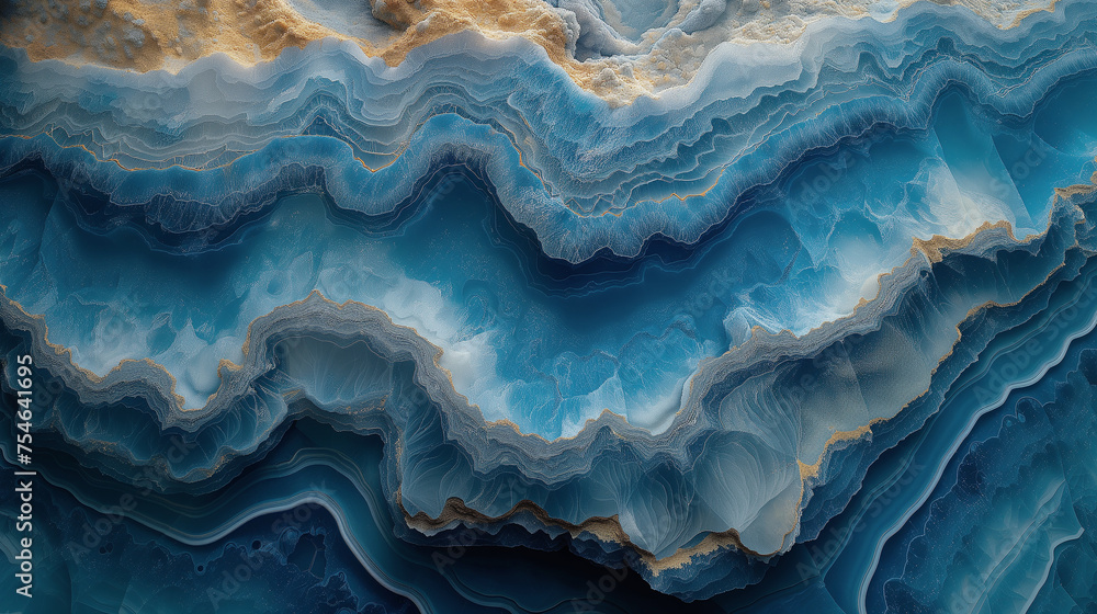 Fototapeta premium 美しい青い鉱石の断面図の接写