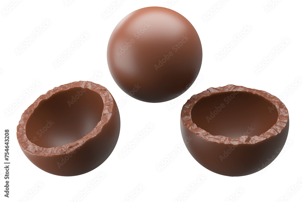 chocolate ball isolated on white background. 3d illustration.