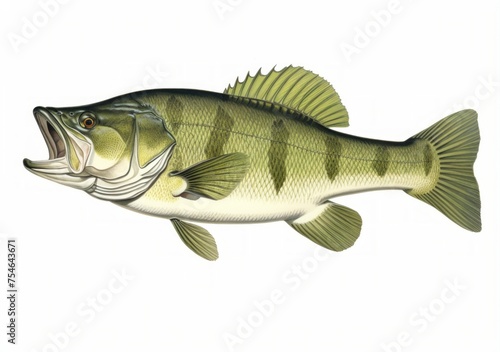 Fish on a white background green colour fish with black striped markings 