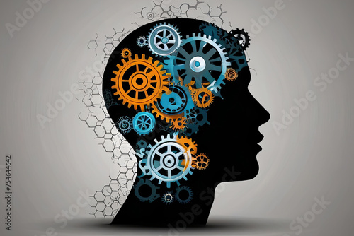 Flat design gears and cogs in light bulb symbolize synergy of business and technology. Abstract concept. 