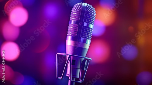 Sparkling microphone on background