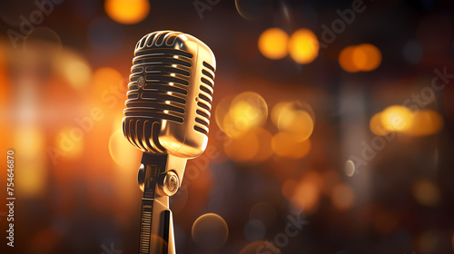 Beautiful blurred background with microphone on stage