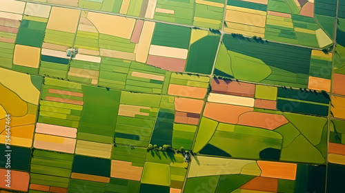 Aerial view of green fields before harvest in summer