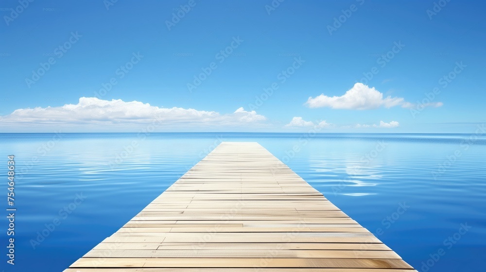 Tranquil wooden pier extending into calm blue waters
