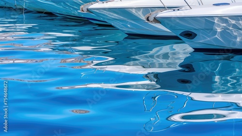 Tranquil marina with yachts reflected in calm blue waters © Artyom
