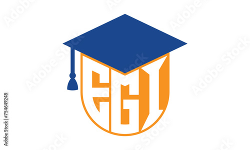 EGI initial letter academic logo design vector template. school college logo, university logo, graduation cap logo, institute logo, educational logo, library logo, teaching logo, book shop, varsity