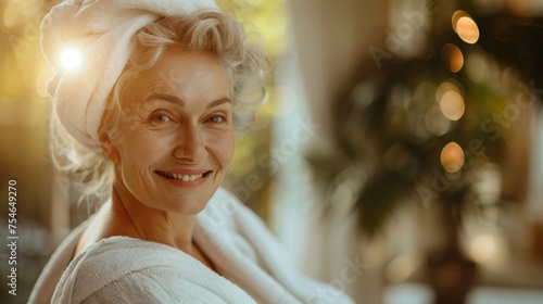 Tranquil spa retreat: rejuvenating body care for lovely elderly woman amidst steam room, sauna, and water treatments, promoting relaxation and skin rejuvenation