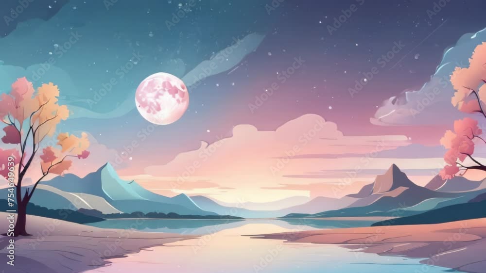Moonlit Winter Mountain Landscape at Dawn with a Blue Sky, Stars, and Snow-covered Hills Moonlit Winter Mountain Landscape at Dawn with a Blue Sky, Stars, and Snow-covered Hills