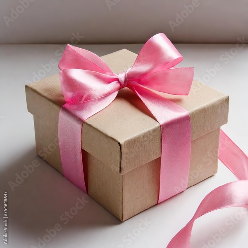 Gift box with pink bow on white background.