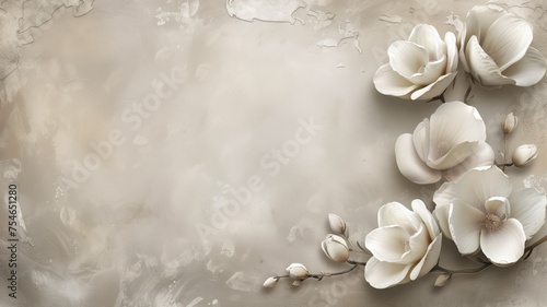 Elegant white magnolia flowers on textured backdrop