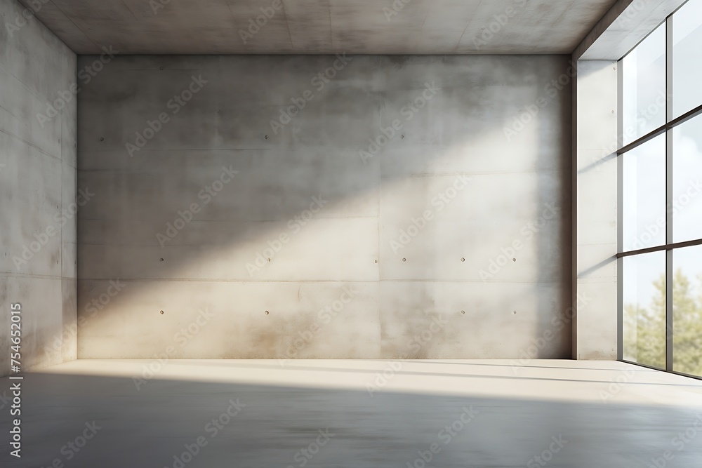 Empty room interior with concrete wall and sunlight Empty room interior with concrete wall and sunlight