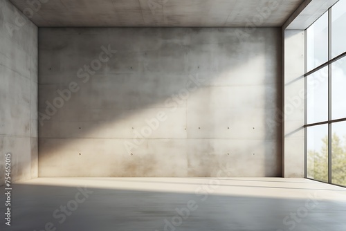 Empty room interior with concrete wall and sunlight
