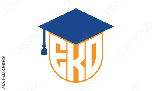 EKO initial letter academic logo design vector template. school college logo, university logo, graduation cap logo, institute logo, educational logo, library logo, teaching logo, book shop, varsity