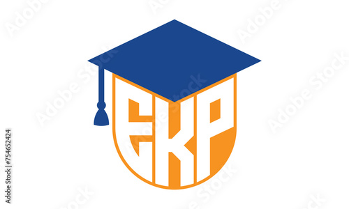 EKP initial letter academic logo design vector template. school college logo, university logo, graduation cap logo, institute logo, educational logo, library logo, teaching logo, book shop, varsity photo