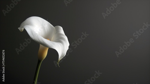 A single calla lily flower stands elegantly isolated against a dark background