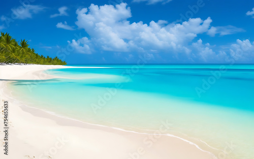 A tranquil beach with golden sand and turquoise waters.