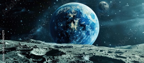 Planet earth seen from the surface of the moon.science concept