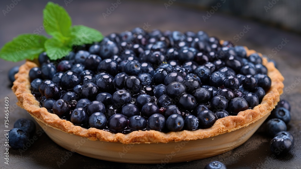 A luscious blueberry pie topped with fresh berries A luscious blueberry pie topped with fresh berries