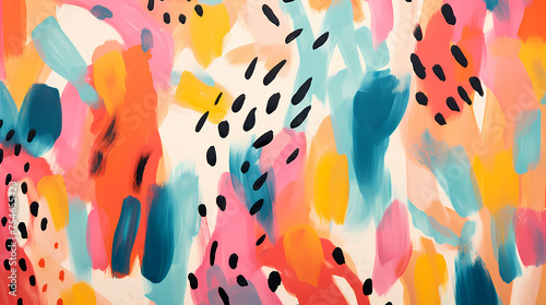 Seamless pattern with watercolor spots and abstract shapes