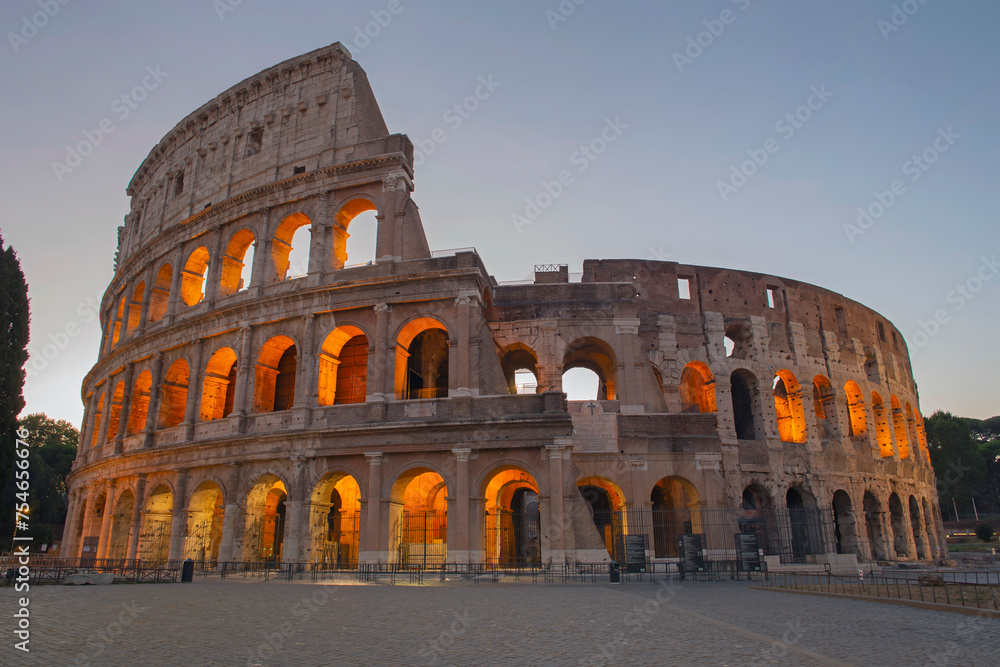 Colosseum in Rome Italy. View from ground during morning hours.