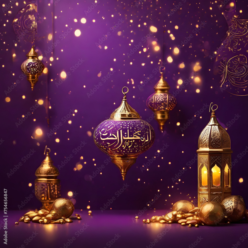 Ramadan Kareem Eid Mubarak Royal Elegant Lamp with Mosque Holy Gate with fireworks Ramadan Kareem Eid Mubarak Royal Elegant Lamp with Mosque Holy Gate with fireworks