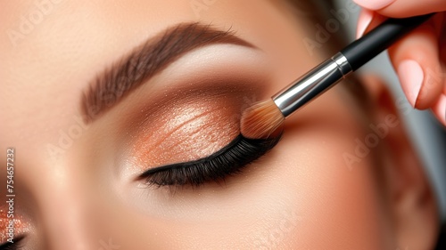 Precision application of shimmering eyeshadow on a beautifully made-up eye