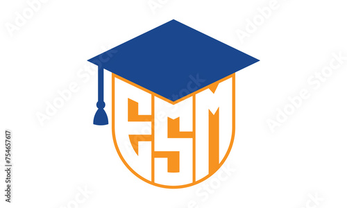 ESM initial letter academic logo design vector template. school college logo, university logo, graduation cap logo, institute logo, educational logo, library logo, teaching logo, book shop, varsity