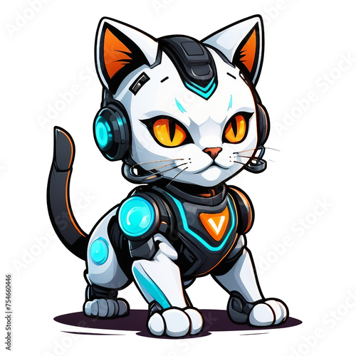 a close up of a cat with headphones on, concept art, full body mascot, style of duelyst, painted in high resolution, cat with laser eyes © SetCartoon