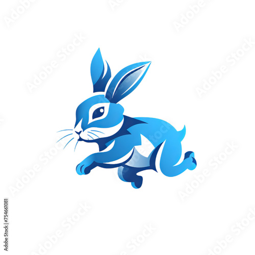 A walking bunny logo blue, Isolated on transparent PNG background, Generative ai