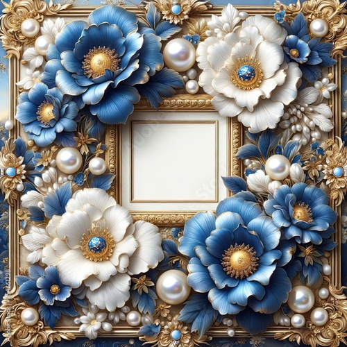photo frame with blue and white roses - version 4