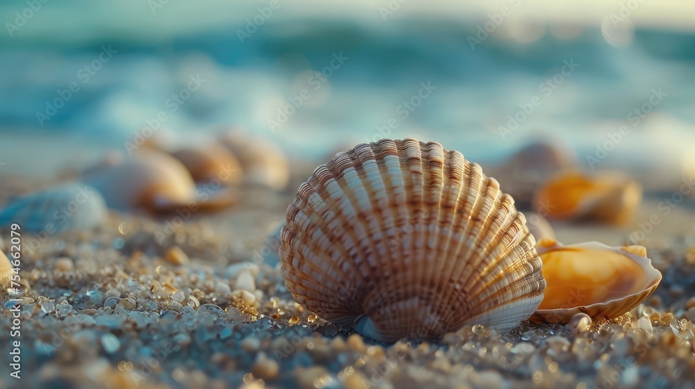 Seashells, Close-up shots of intricately shaped seashells on sandy beaches offer a glimpse into the natural beauty of coastal ecosystems Seashells, Close-up shots of intricately shaped seashells on sandy beaches offer a glimpse into the natural beauty of coastal ecosystems