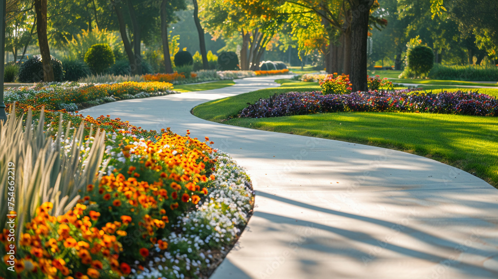 Obraz premium A white modernist pedestrian path in a park