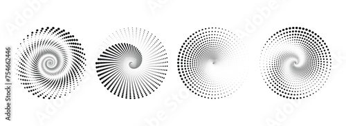 4 Set of Spiral Design Element Shapes Vector Illustration. Memphis design retro elements. Collection trendy halftone geometric shapes.	