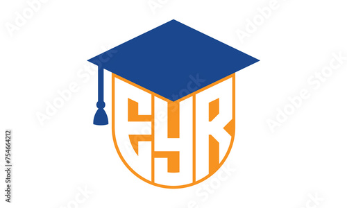 EYR initial letter academic logo design vector template. school college logo, university logo, graduation cap logo, institute logo, educational logo, library logo, teaching logo, book shop, varsity photo