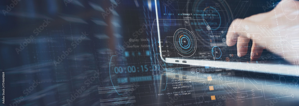 Data science, digital technology concept. Computer science engineer ...