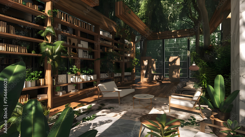 modern library with the forest modern library with the forest