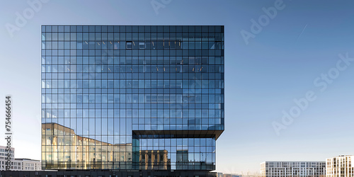 Edifício de Vidro Refletindo o Céu e a Cidade em Um Amplo Enquadramento com Lente 24mm photo