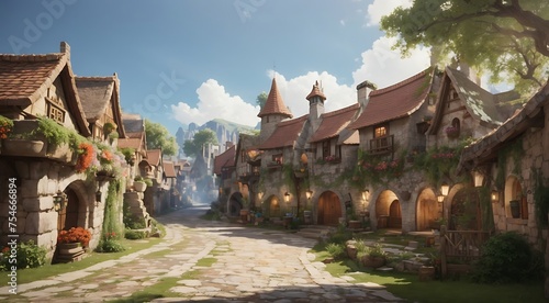 Medieval Castle Townscape with Historic Buildings and Tower in Fantasy story © VFX1988